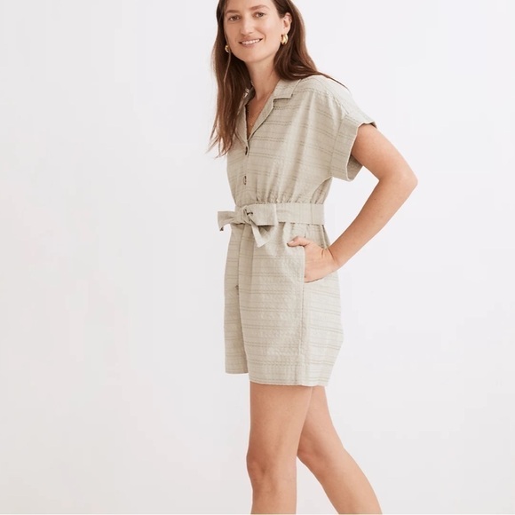Madewell seersucker camp romper ashen sage - Picture 2 of 7